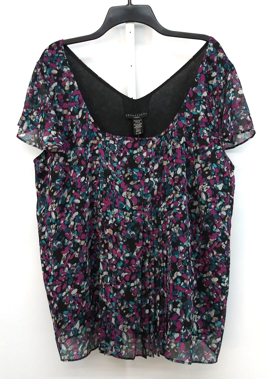Apostrophe Shirt Womens Size 16-18W Black All Over Print Sheer Lined Tank Blouse