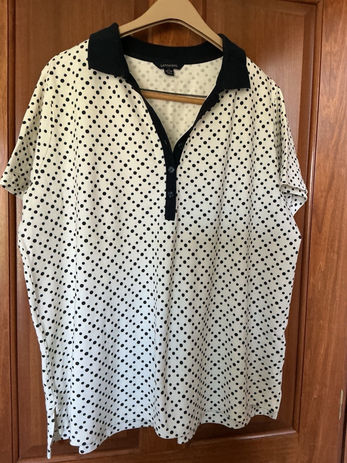 Lands End, Polka Dot Shirt, 16-18W, Excellent Condition, Navy And White