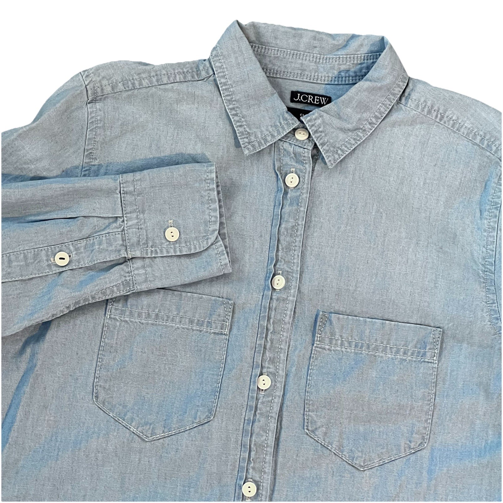 J.Crew Womens Size 2 Classic Blue Long Sleeve Button Up Chambray Shirt Cowgirl