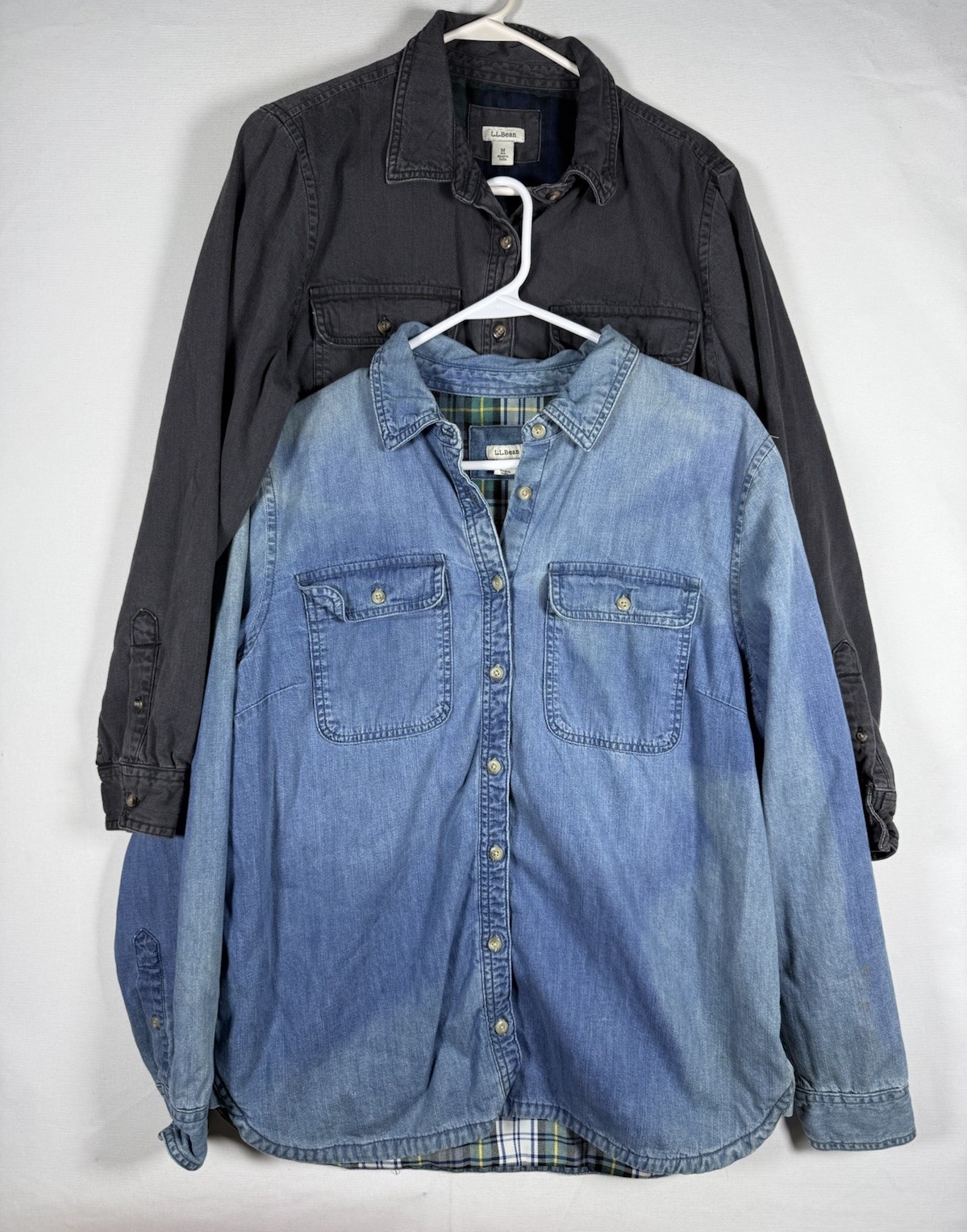Lot of 2 – L.L. Bean Heritage Washed Denim Shirts Women’s Medium Flannel Lined