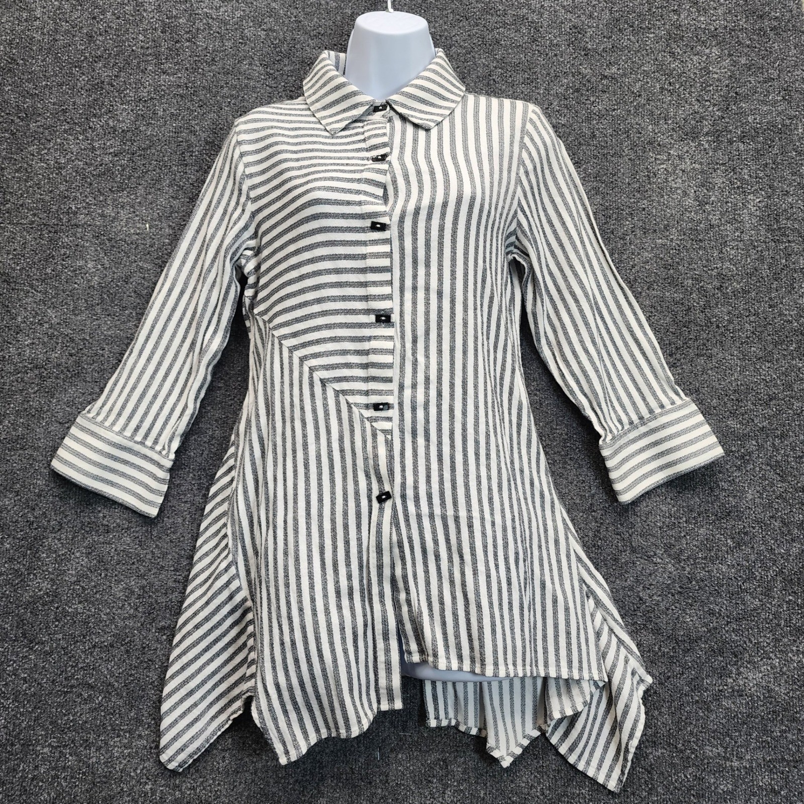 Soft Surroundings Women’s Striped Sharkbite Hem Lagenlook Tunic Button Shirt XS