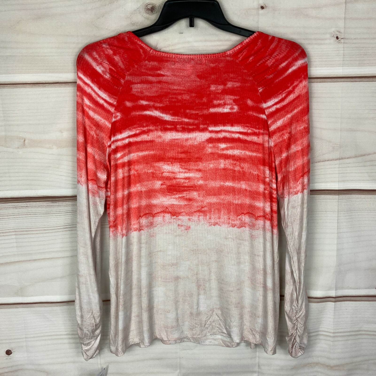 Fever Top Womens XL Red Tie-Dyed Long Sleeve Square Neck Ribbed Knit T-Shirt