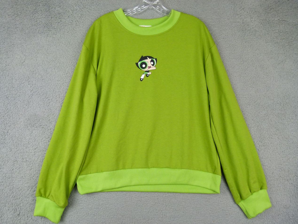 RomWe Womens Size M Green Powerpuff Girls Buttercup Sweatshirt