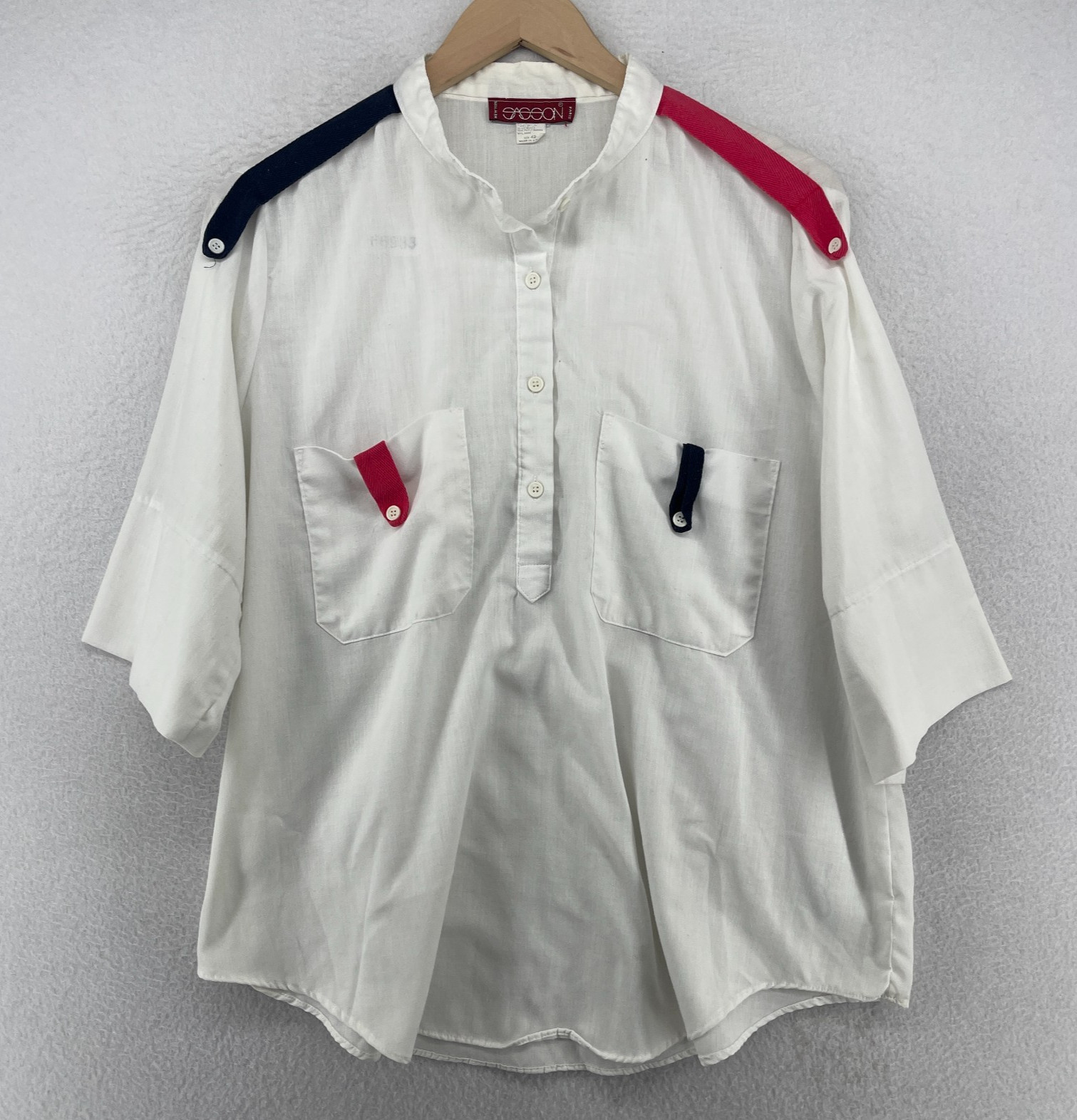 SASSON Top Womens 42 L Utility Popover Designer Jeans Short Sleeve White VTG USA