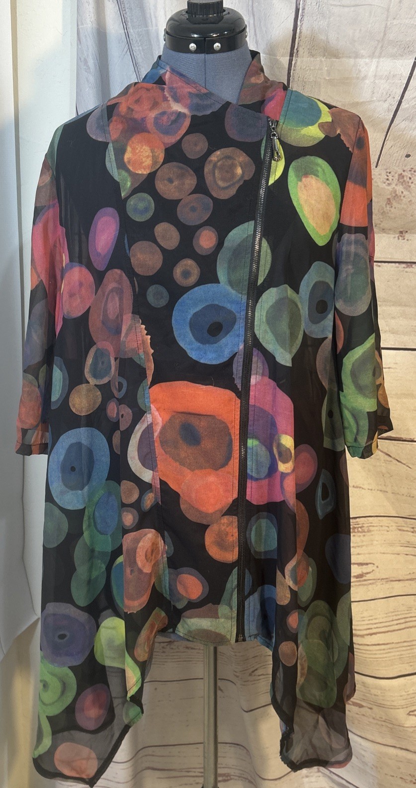 Vintage Feratelli Women’s Sz L Topper Sheer Shark Bite Hem Artsy Art To Wear. 31