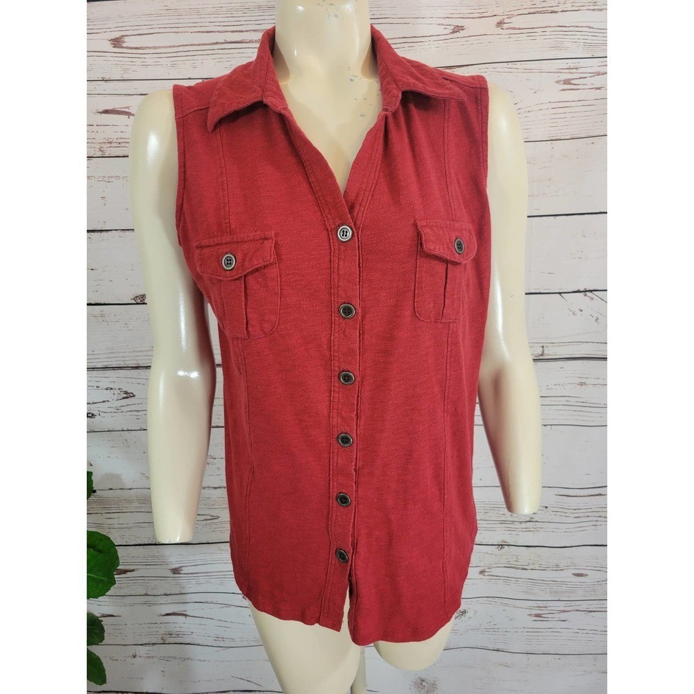 NorthCrest Top Classic Red Sleeveless Button Down Shirt Women’s Size Medium