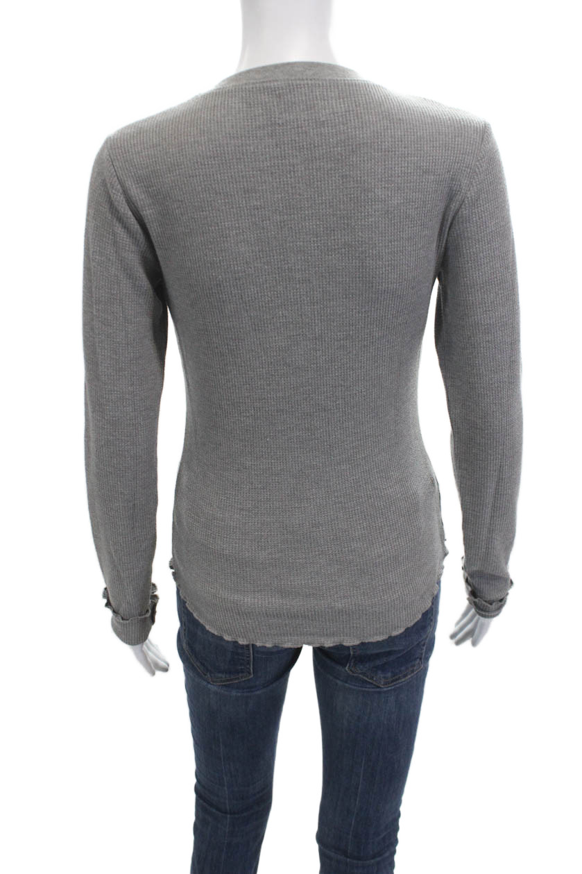 WSLY Womens Basic Button-Up Gray Long Sleeve Crew Neck Top Size S