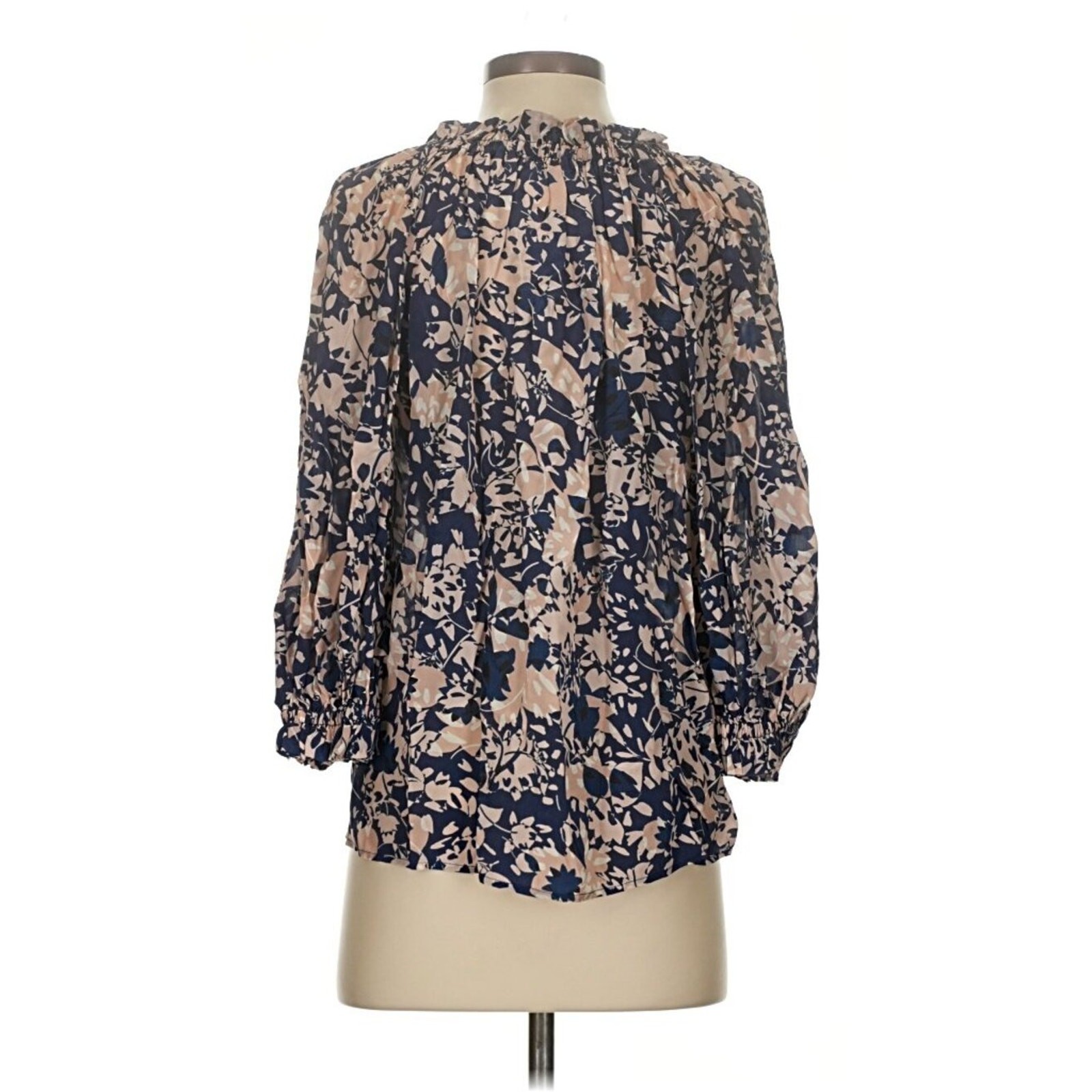 NWT Gilner Farrar Ellie Floral Blouse XS Navy Cream Tan Coastal Beach Ruffle Top