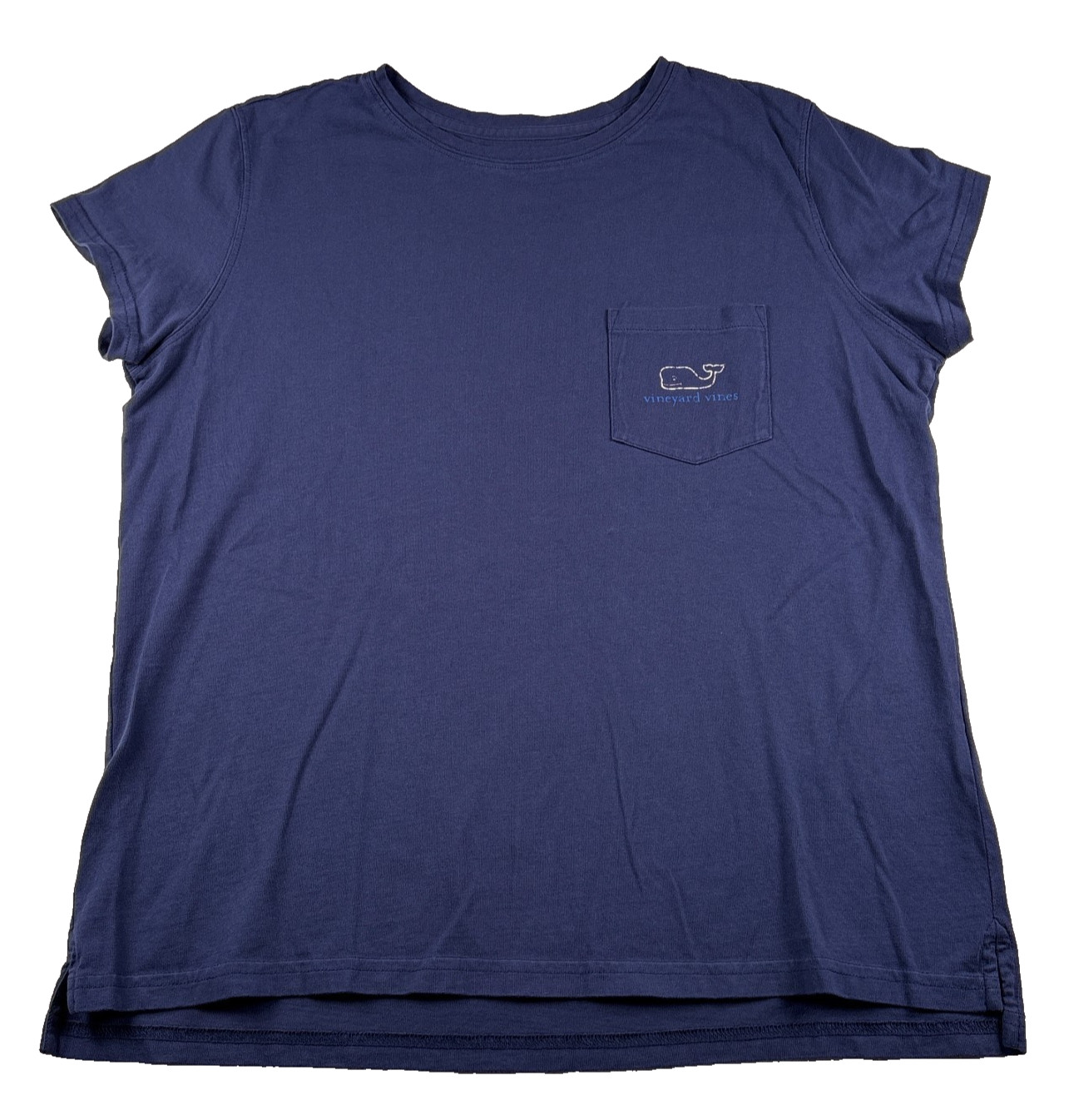 Vineyard Vines T Shirt Womens Medium Blue Pocket Tee Whale Graphic Back Logo