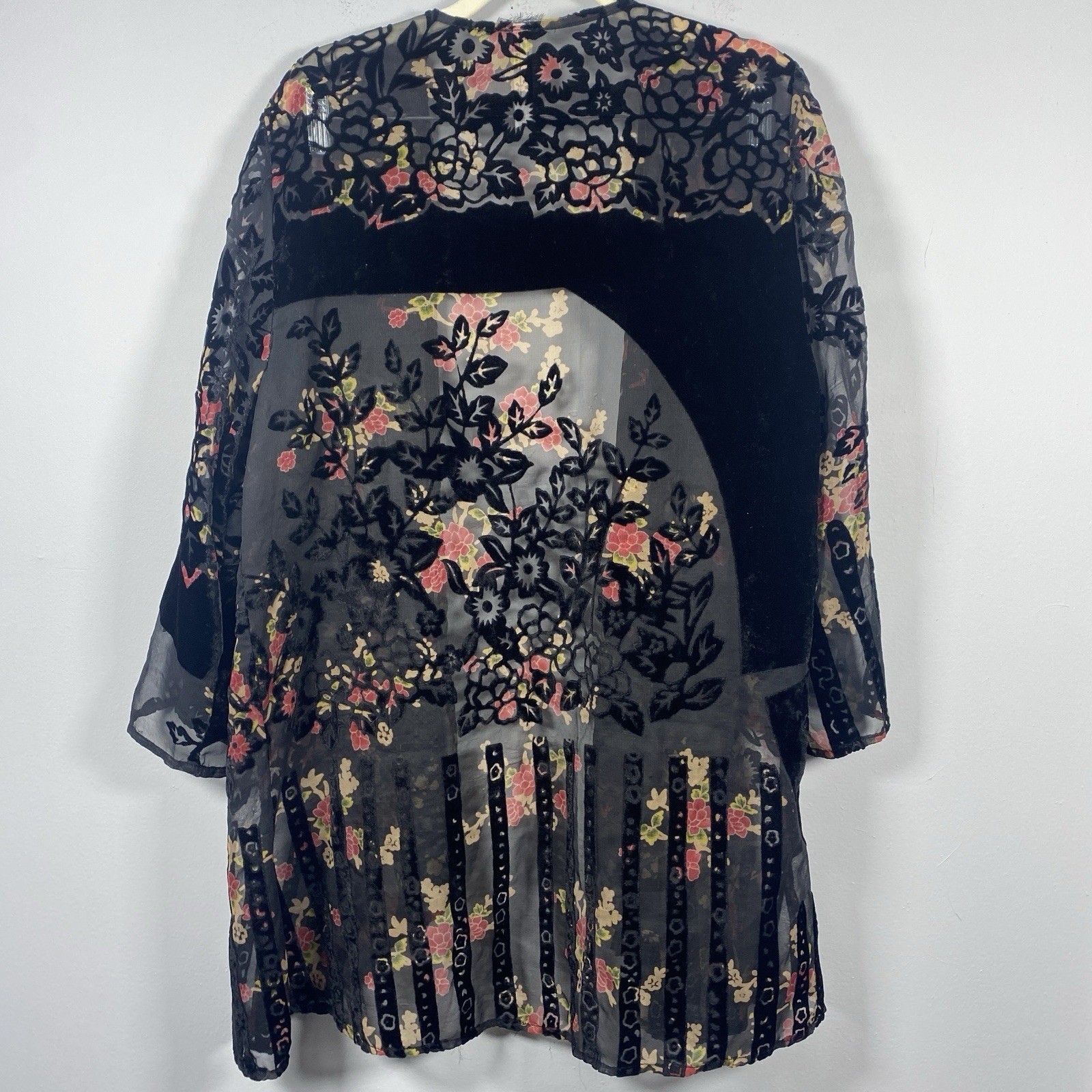 Black Floral Velvet Burnout Kimono Sheer Dark Fairy Whimsigoth Boho One Size