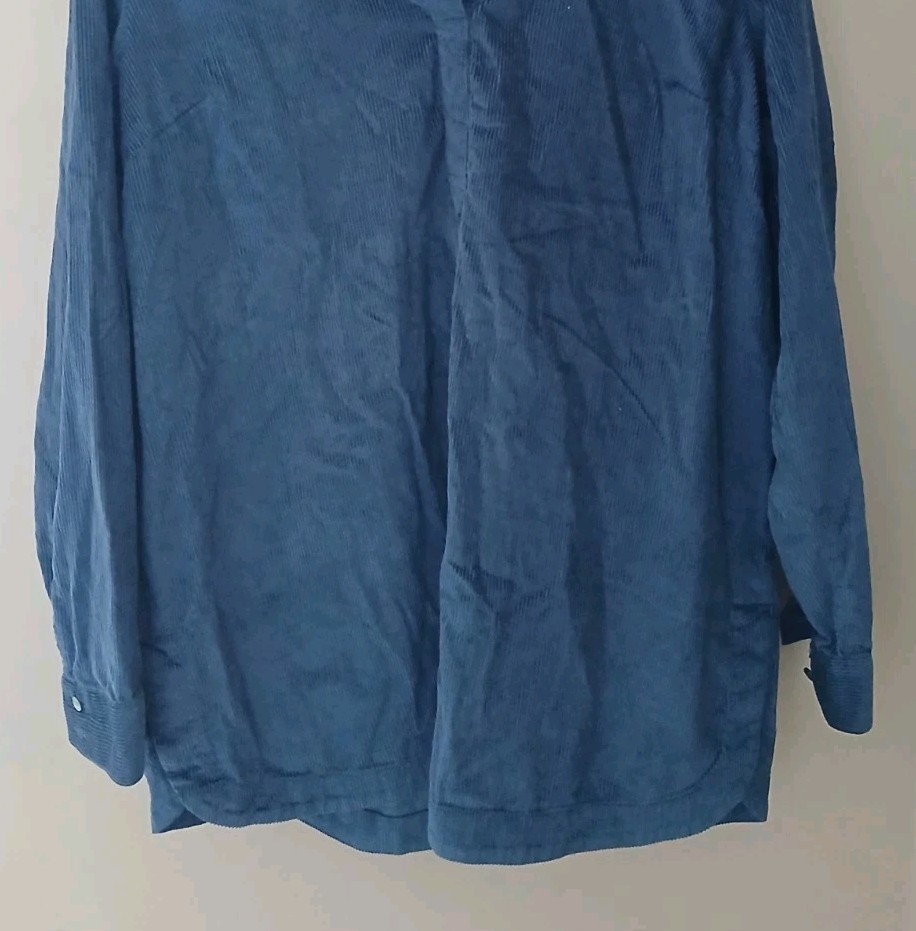 J. Jill Mid Wale Corduroy Popover Top Size Medium Blue V Neck Cotton Nautical