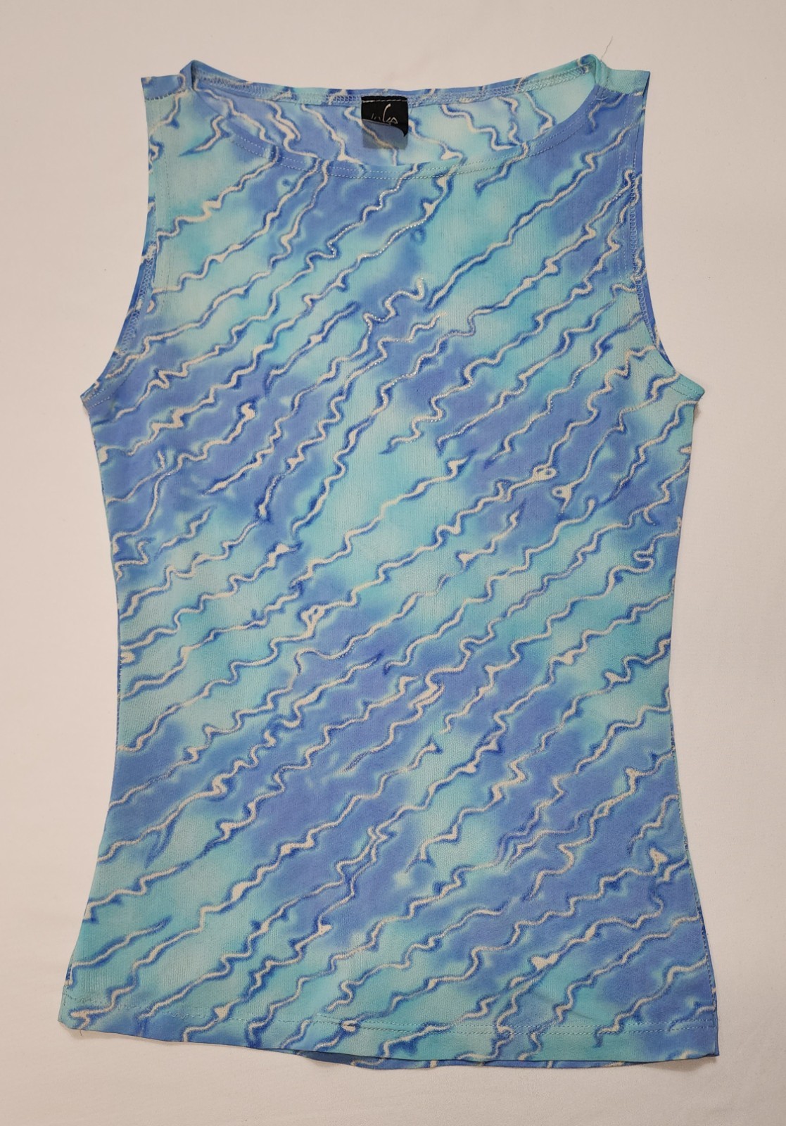 LUCCA Women Funky light blue Wavy Sleeveless top Stretchy fabric.