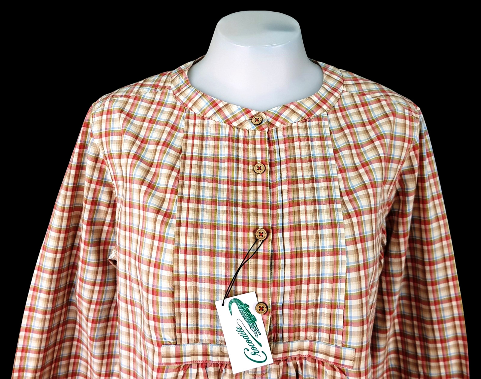 CROCODILE Womans Pink Check L/S SHIRT TUNIC Multipleated – XL – UK20 – EU48 -£68
