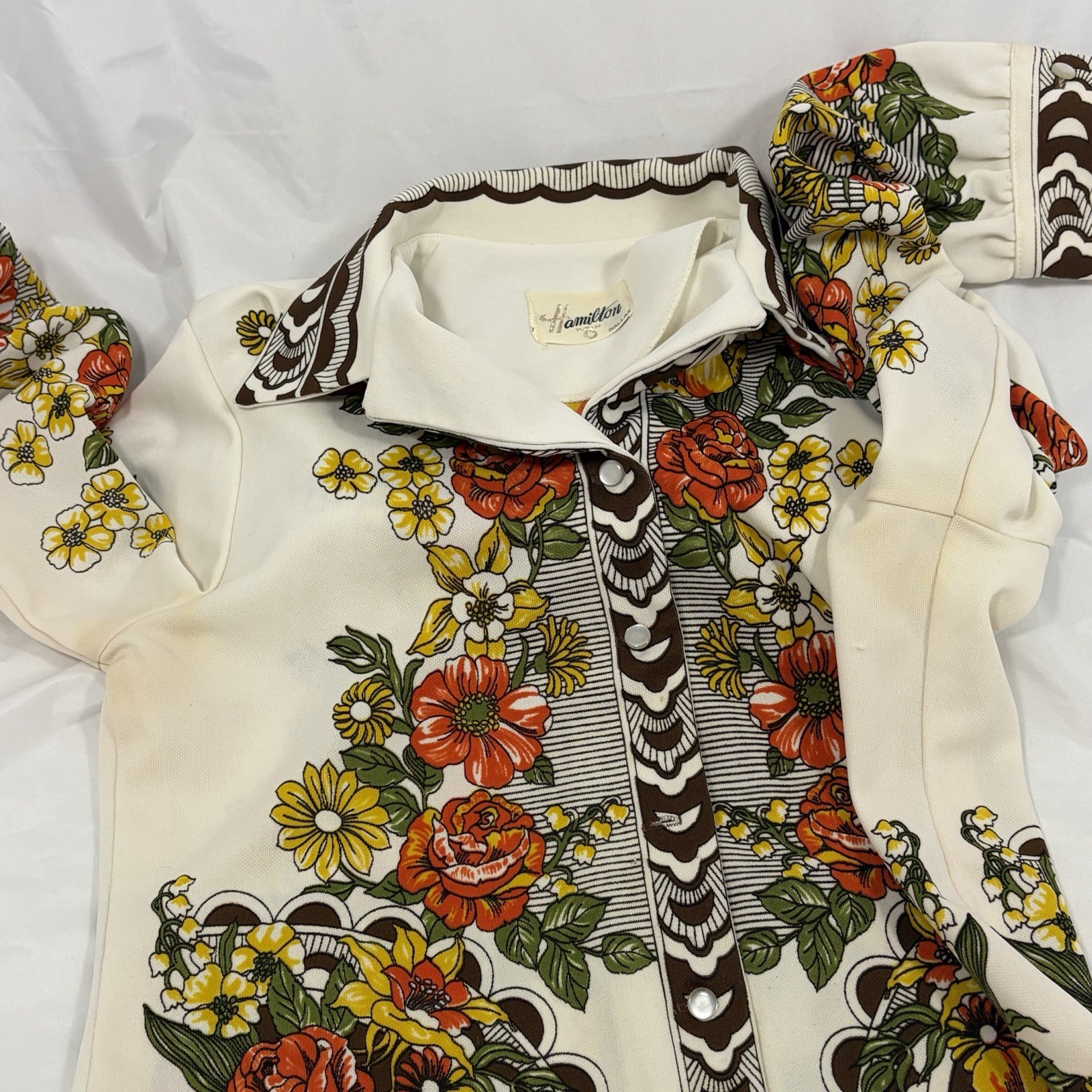 Vintage 70s Floral Mod Tunic Hamilton Of Dallas Hippie Retro Festival (M)