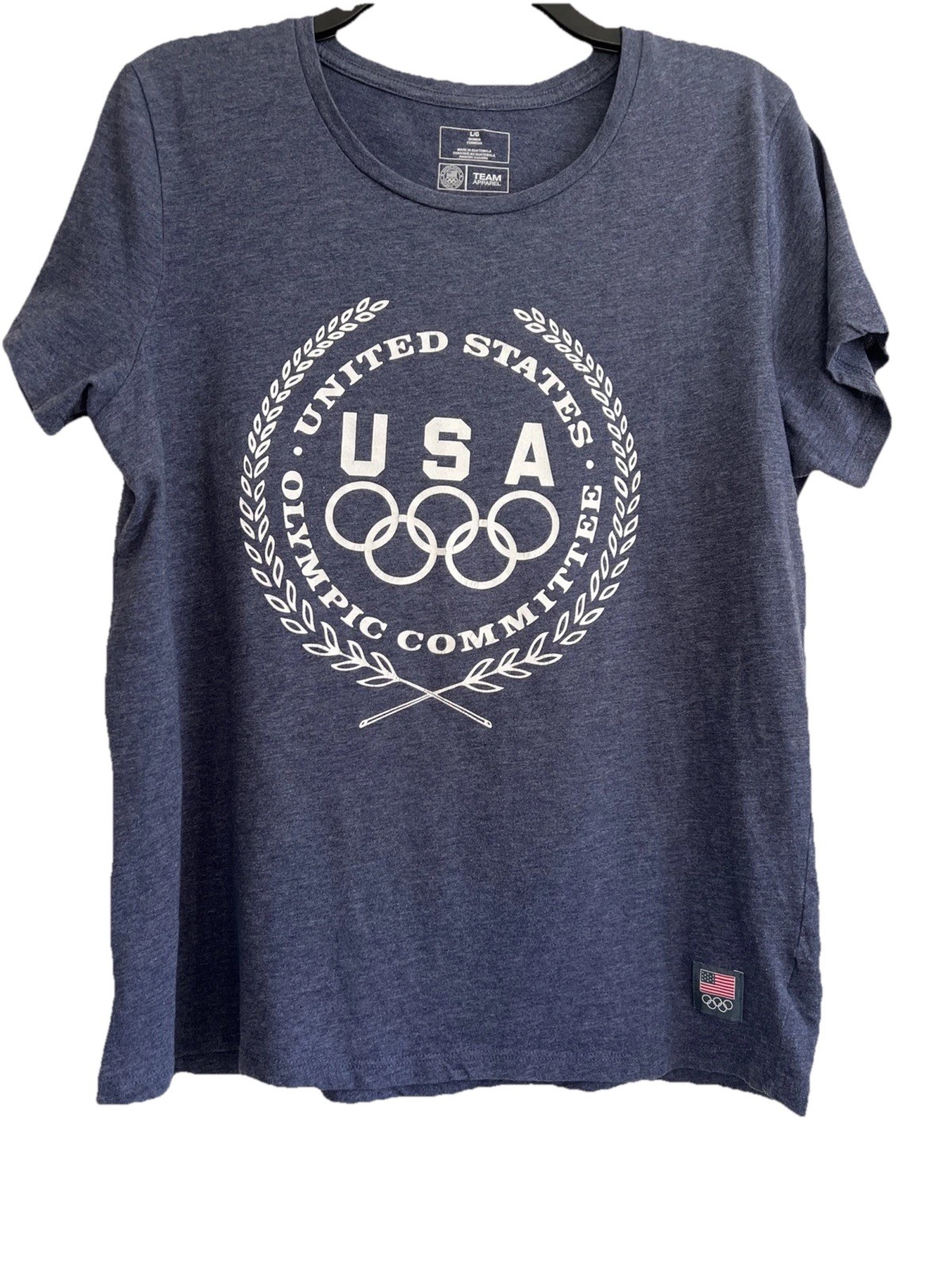 United States Olympic Committee T Shirt Womens Large Team Apparel USA Rings Blue