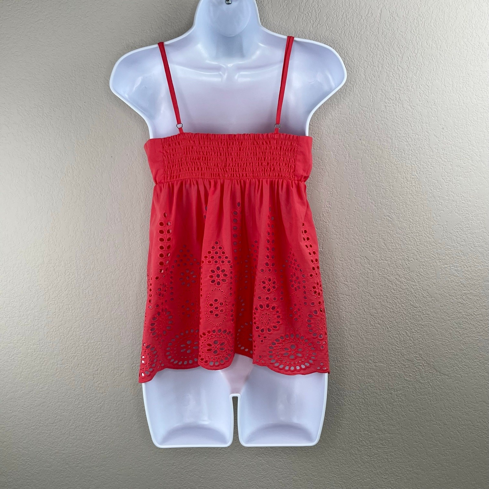 Lovestitch Coral Pink Eyelet Esme V-Neck Smock Cami Babydoll Top Small NWT
