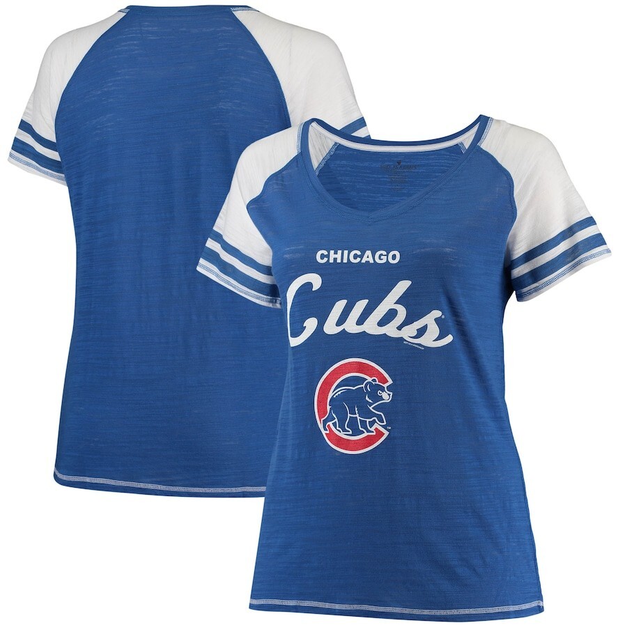 Chicago Cubs T-Shirt Women’s 1 Royal Blue Three Out Color Blocked Short Sleeve