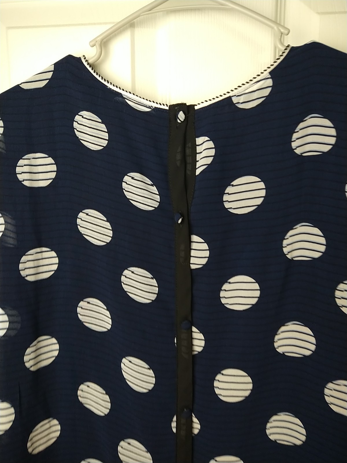 Northstyle Woman L Blouse Long Sheer Sleeve Blue Polkadot Striped Tank Lined…