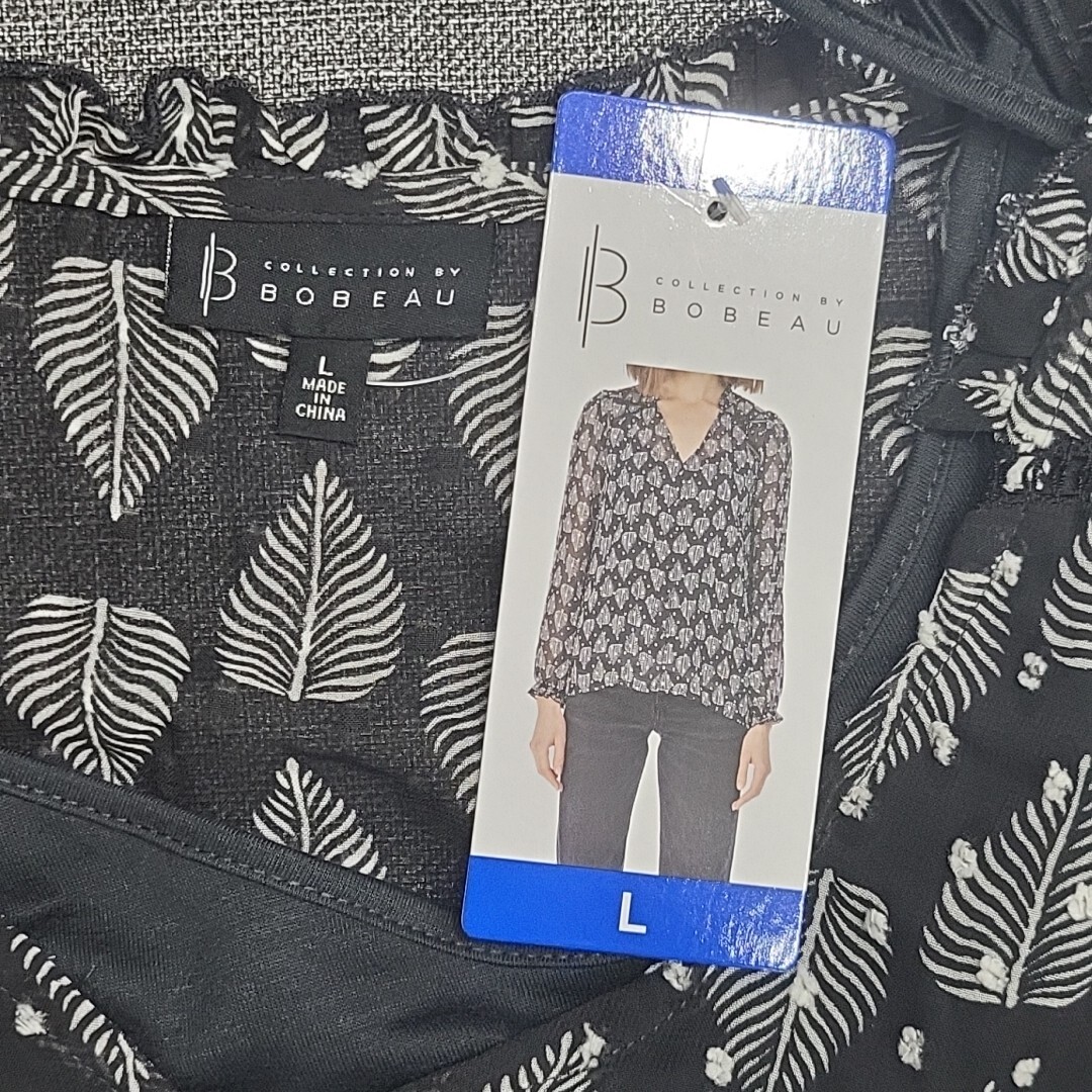 B Collection by Bobeau Women’s Printed Top Large Size Gray Long Sleeves Shirt