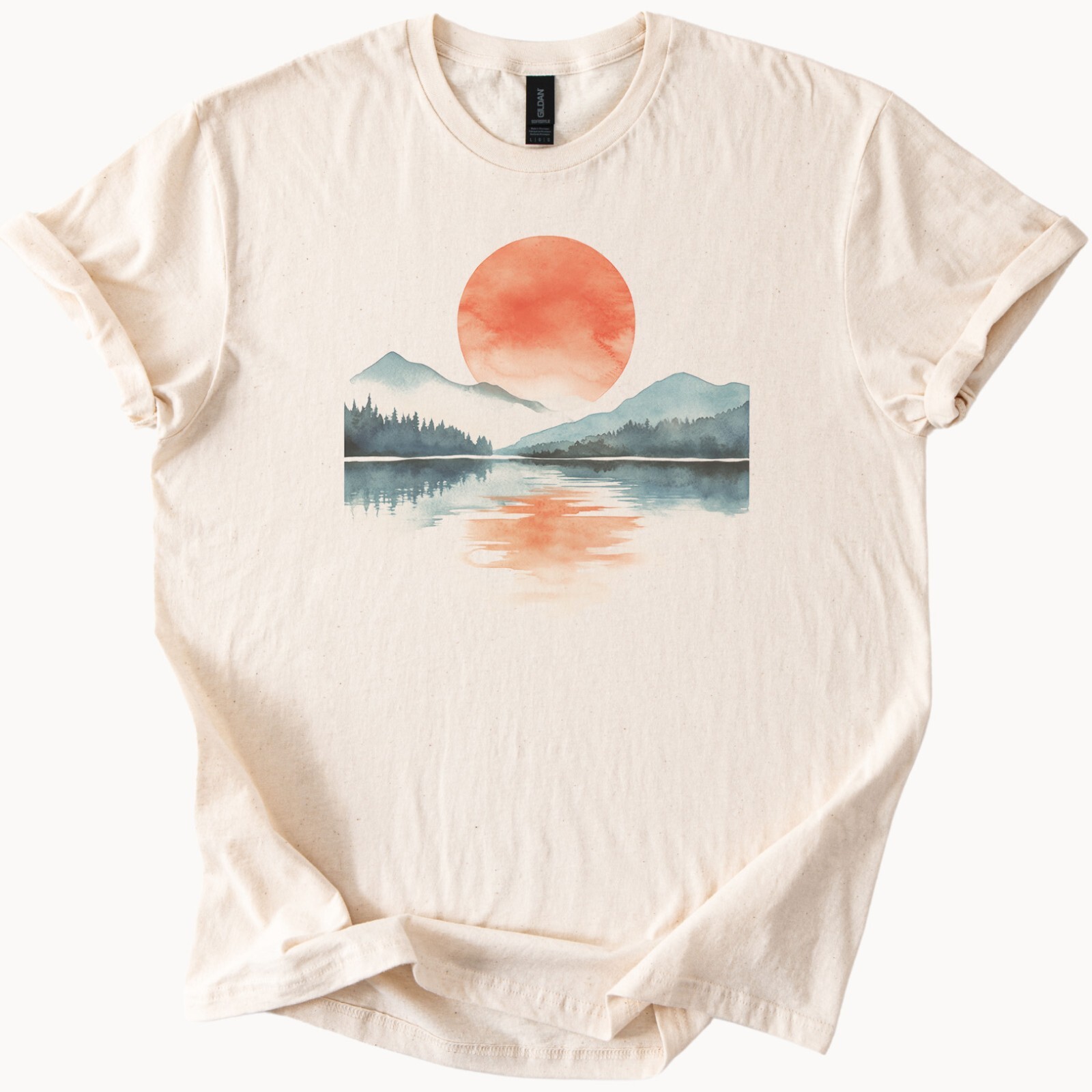 Mountain Lake Sunset Tee Watercolor Nature Shirt Outdoors Top