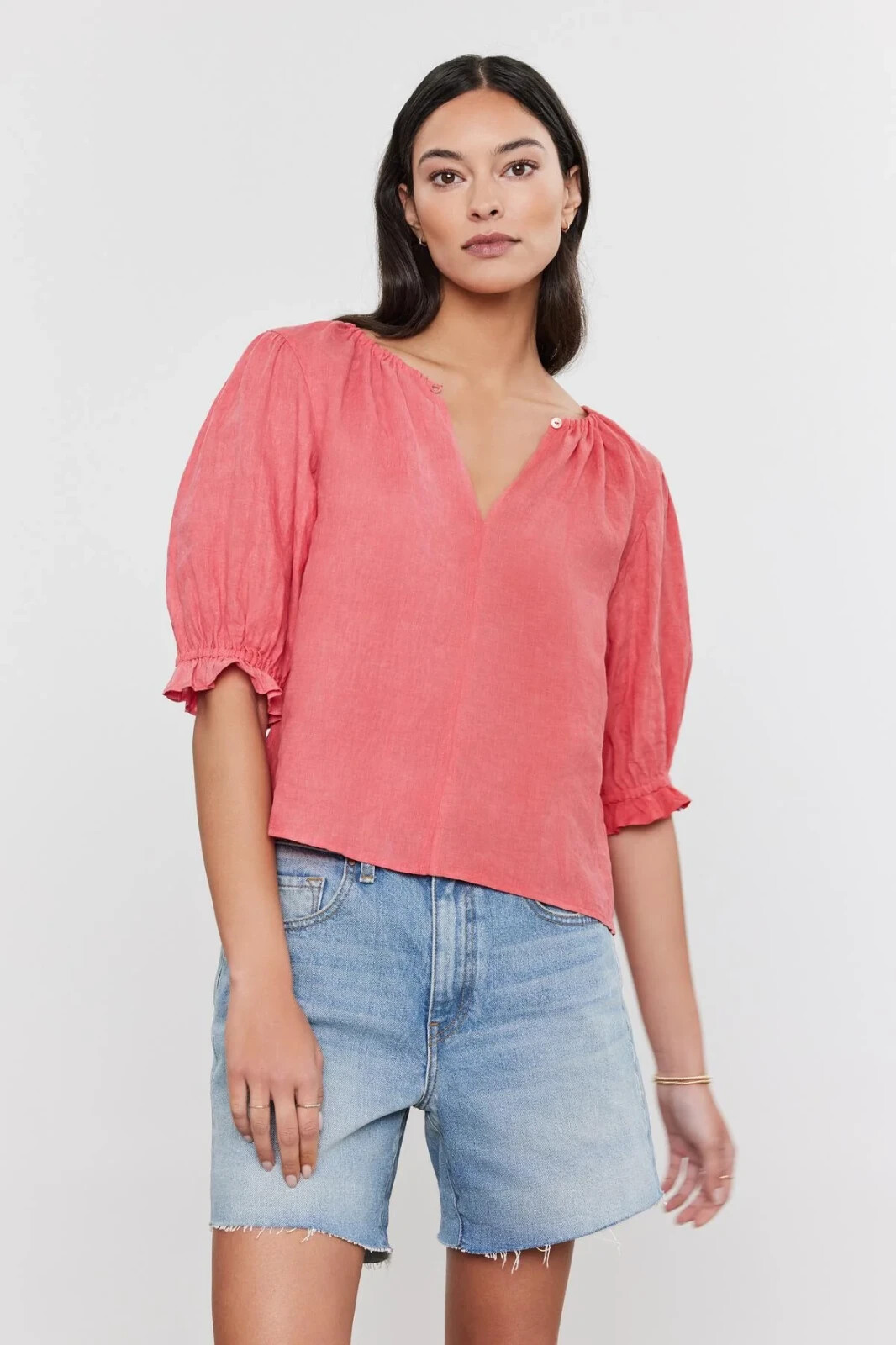 VELVET By Graham & Spencer Celine Linen Top Aloha S $179 H1