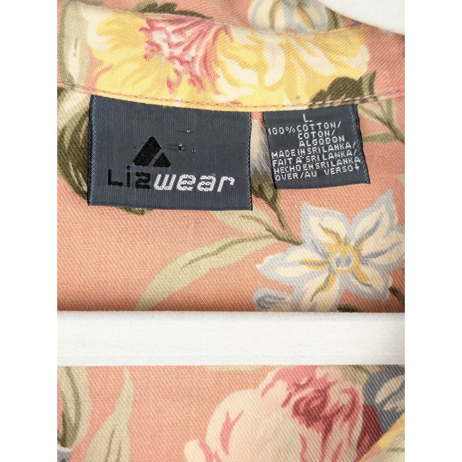 Vintage Floral Long Sleeve Button Shirt Size L Pink Rose Cottagecore Heavyweight