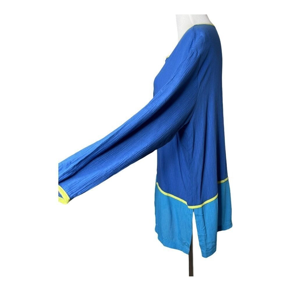 Diane Von Furstenberg Color Authority Crinkle Tunic Top Size L Colorblock Blue