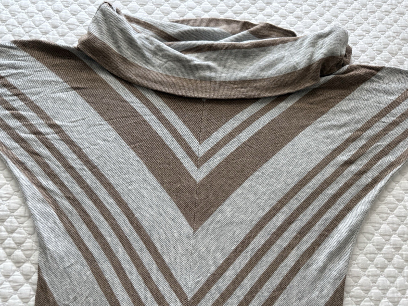 Anthropologie Bordeaux Womens Small Gray Brown Striped Cowl Neck 3/4 Sleeve Top