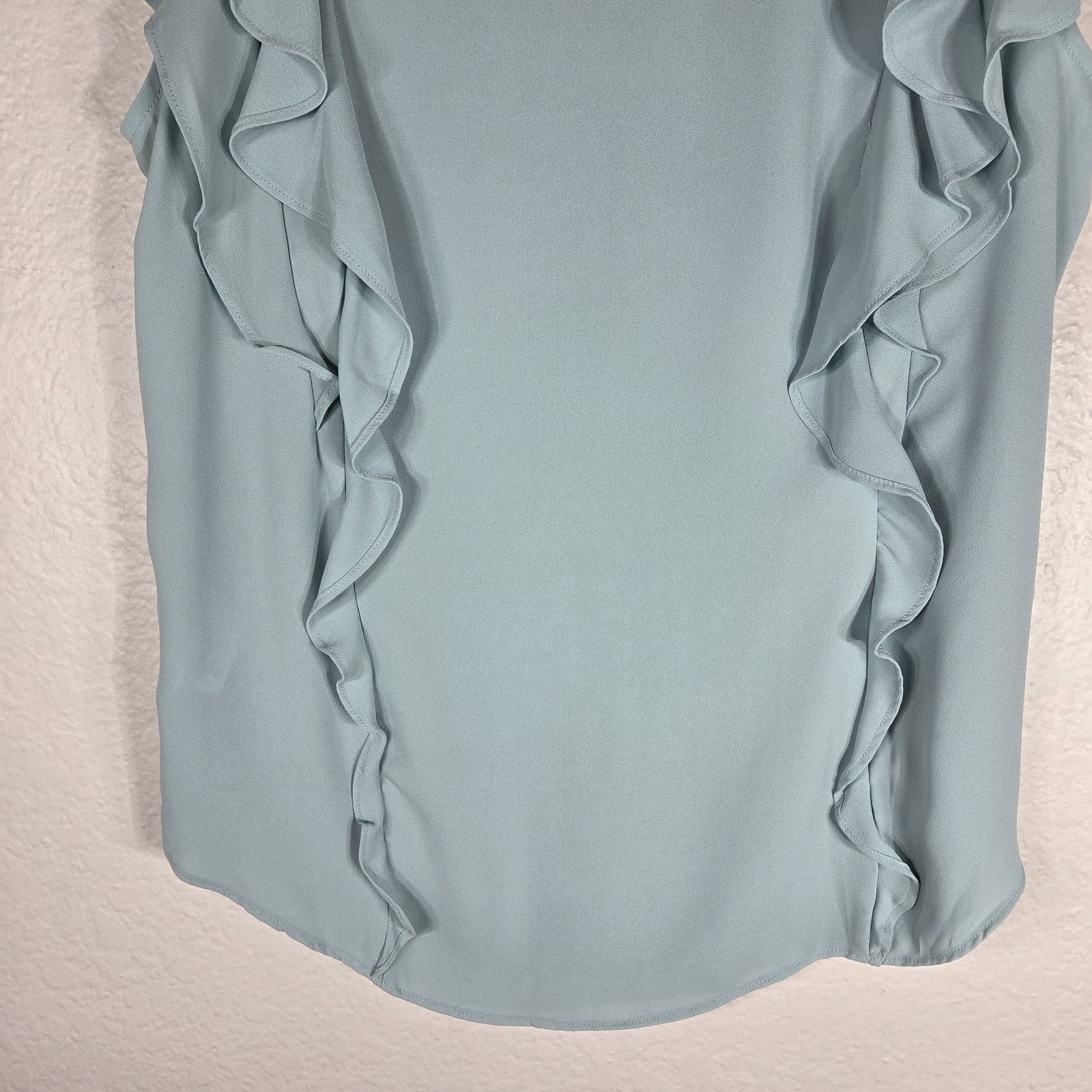 LOFT Mint Blue Ruffle Top Blouse Sleeveless Petite Size SP Round Neck