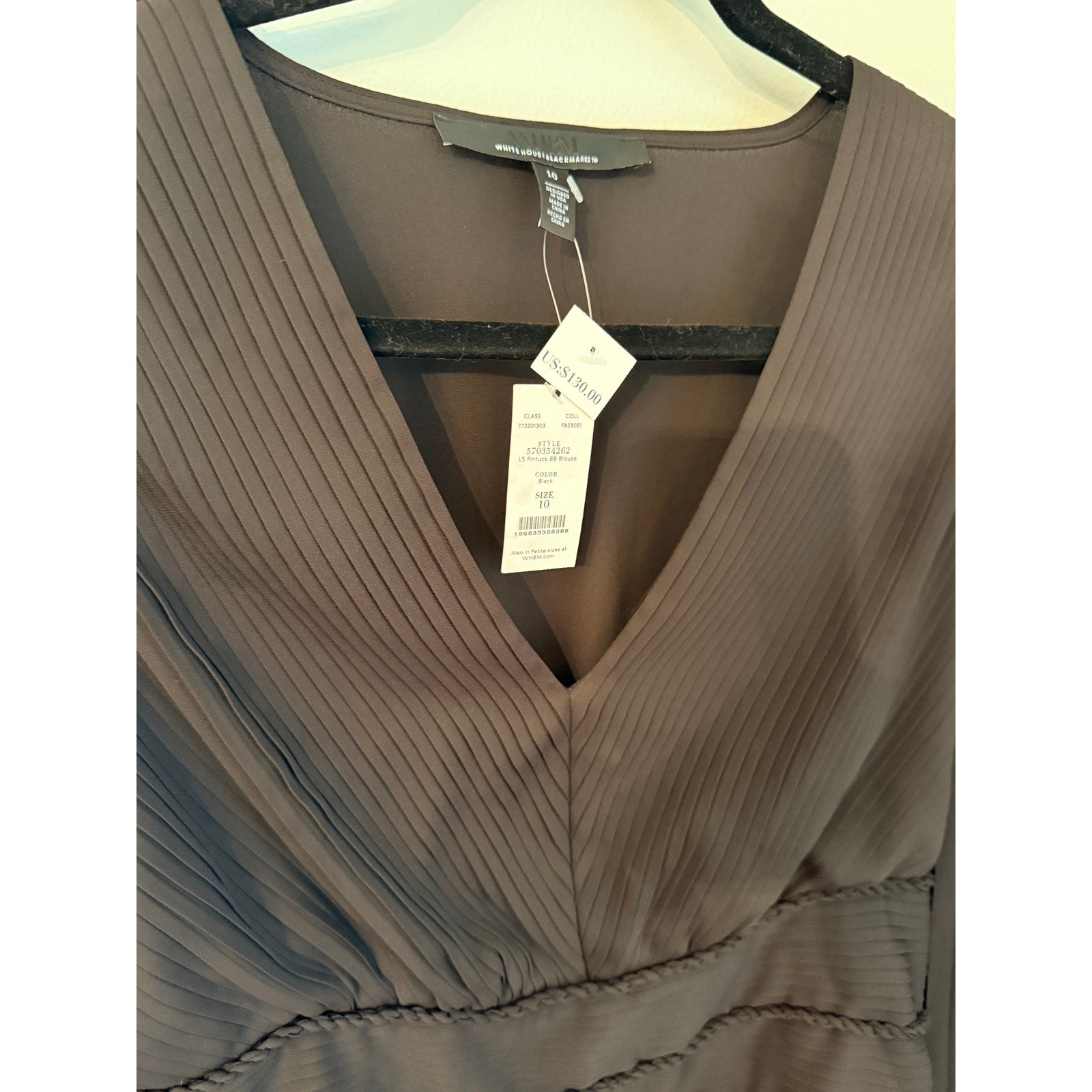 White House Black Market Pleated Surplice Blouse Brown Size 10 NWT