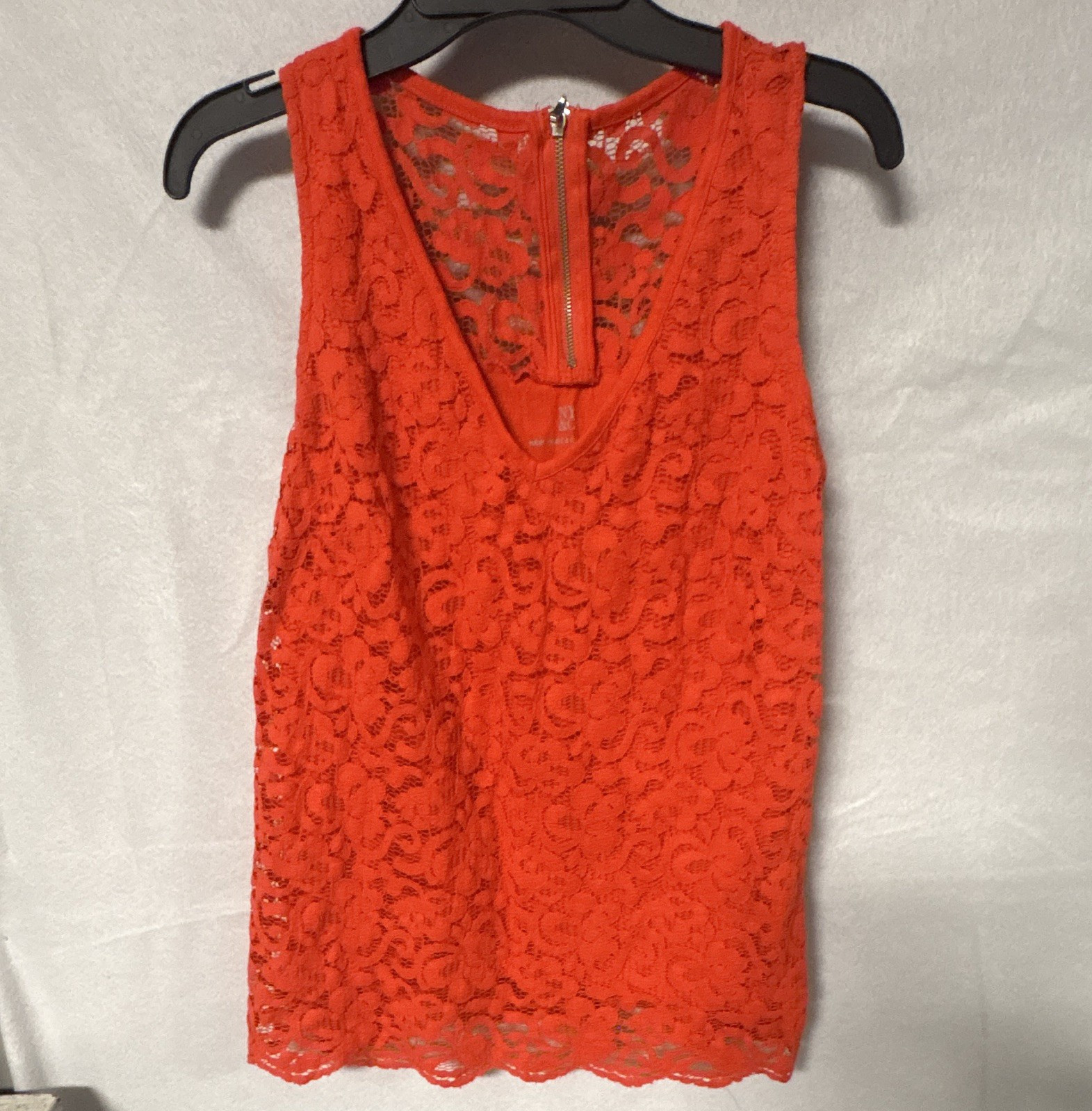 New York & Company Women’s S Orange Floral Lace V-Neck Sleeveless Back Zip