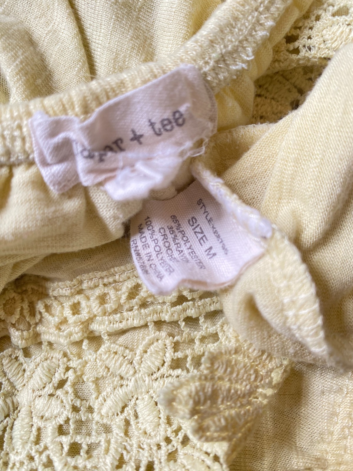 Paper + Tee Cottagecore Yellow Off The Shoulder Crochet Lace Boho Blouse Top M