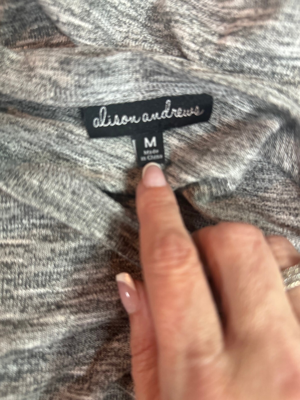 Alison Andrews Medium Gray Long Sleeve Knit Top with Front Drawstring Detail