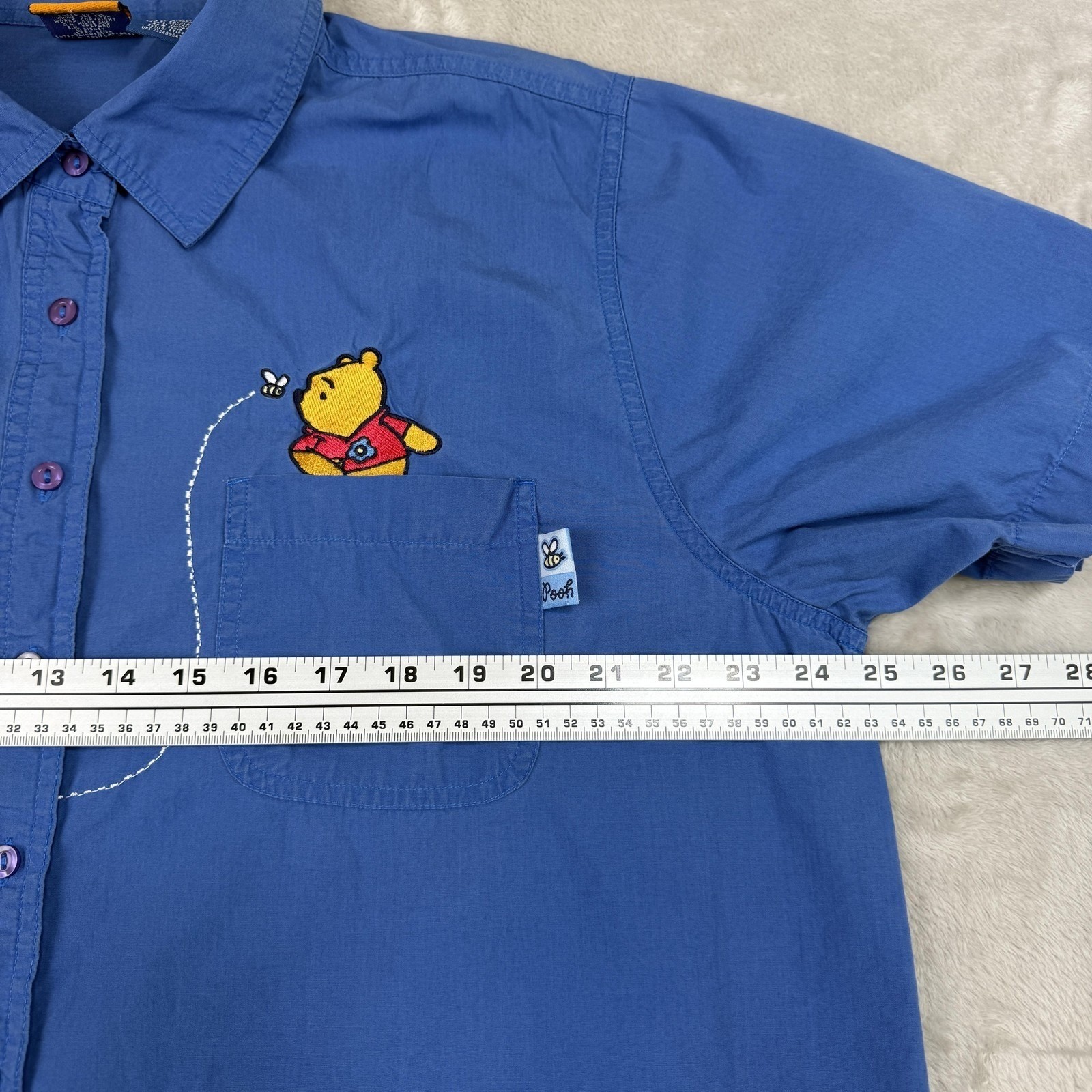 Vtg Pooh Shirt Womens 2X Blue Winnie The Pooh Piglet Embroidered Disney Top Bees