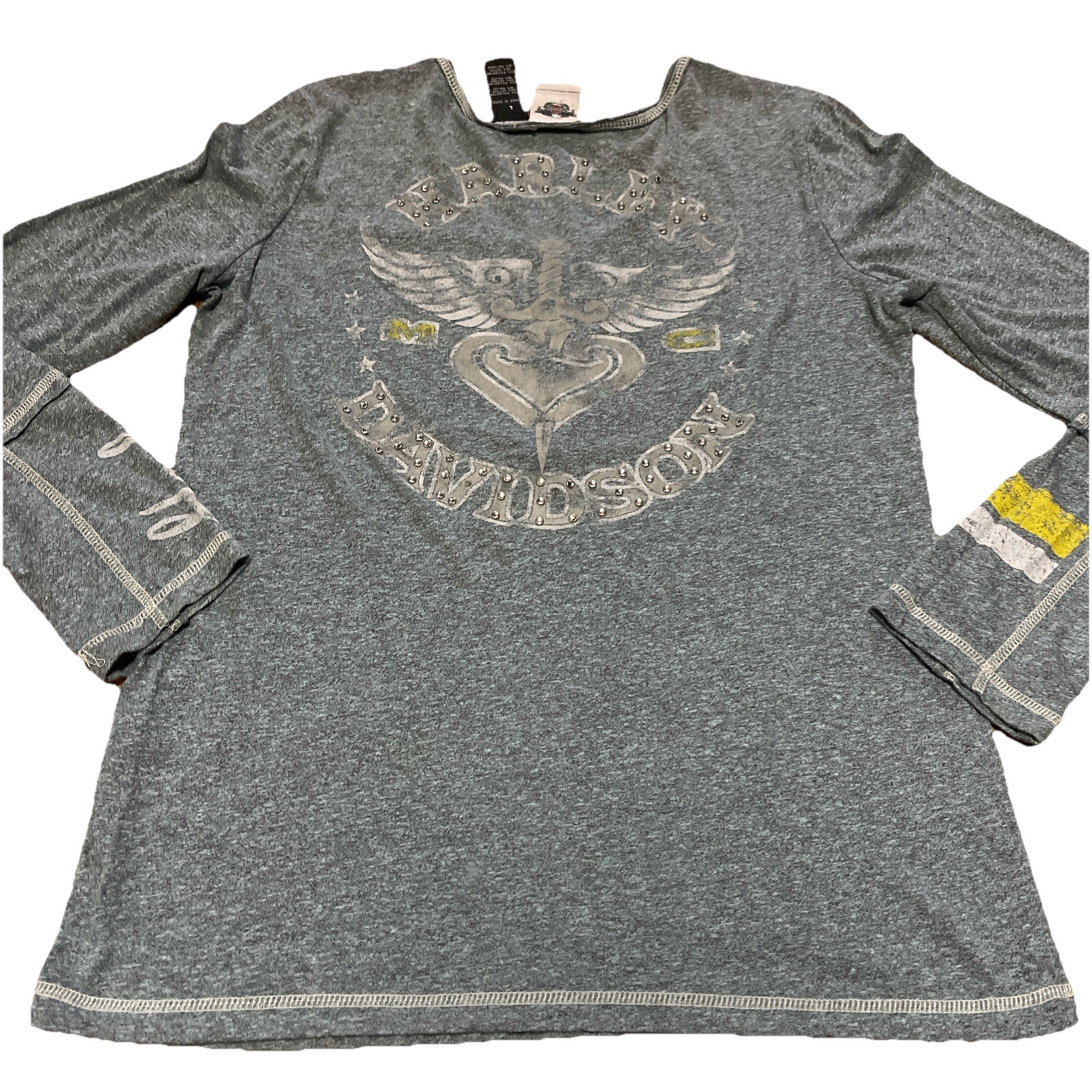 Harley-Davidson Women Henley Shirt Heart & Dagger Embellished Double Side Logo L