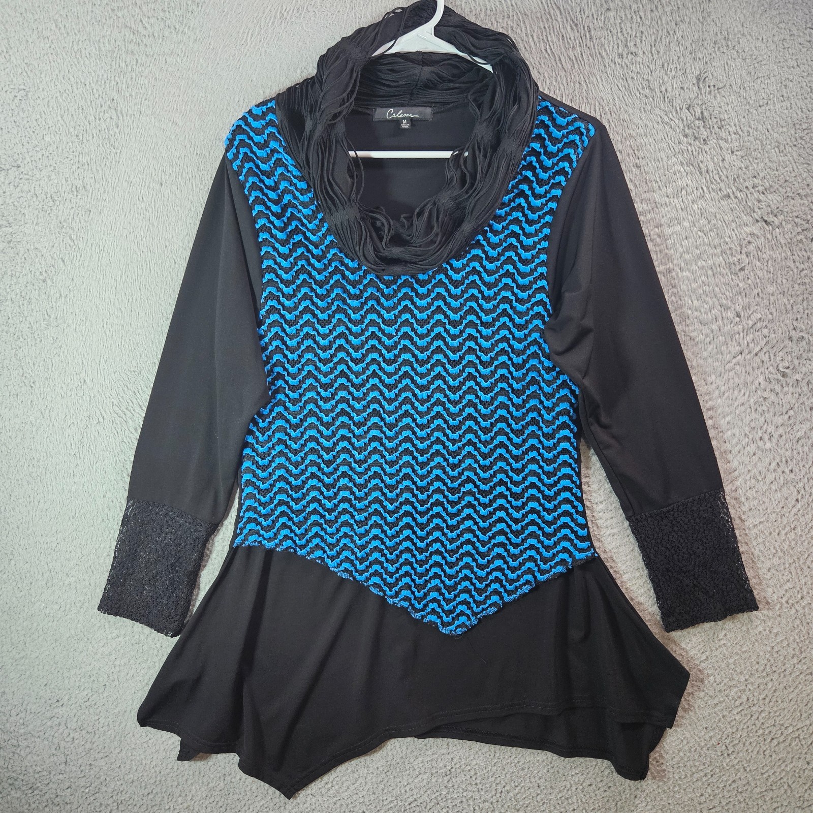 Calessa Tunic Top Blouse Women Medium Stretch Turtle Loose Neck Blue Black