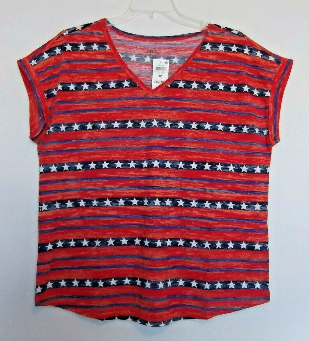 Style & Co Size 3X Patriotic knit top, cap sleeve, Red, White & Navy Blue NWT