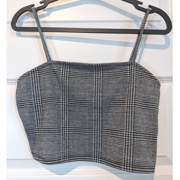 Liz & Sara Black White Plaid Cropped Cami Tank Top