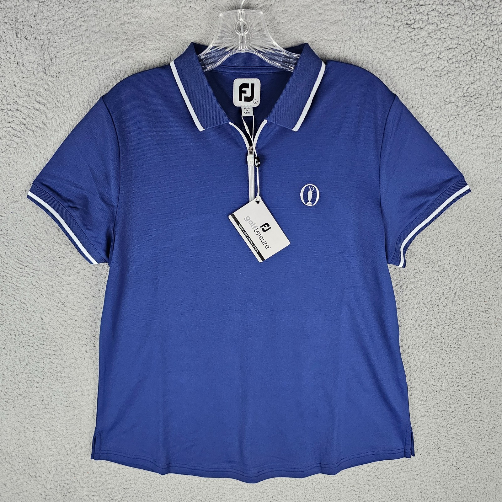 Footjoy Polo Shirt Womens Large Blue 4-Way Stretch Golfwear 150th Open Zip 28889