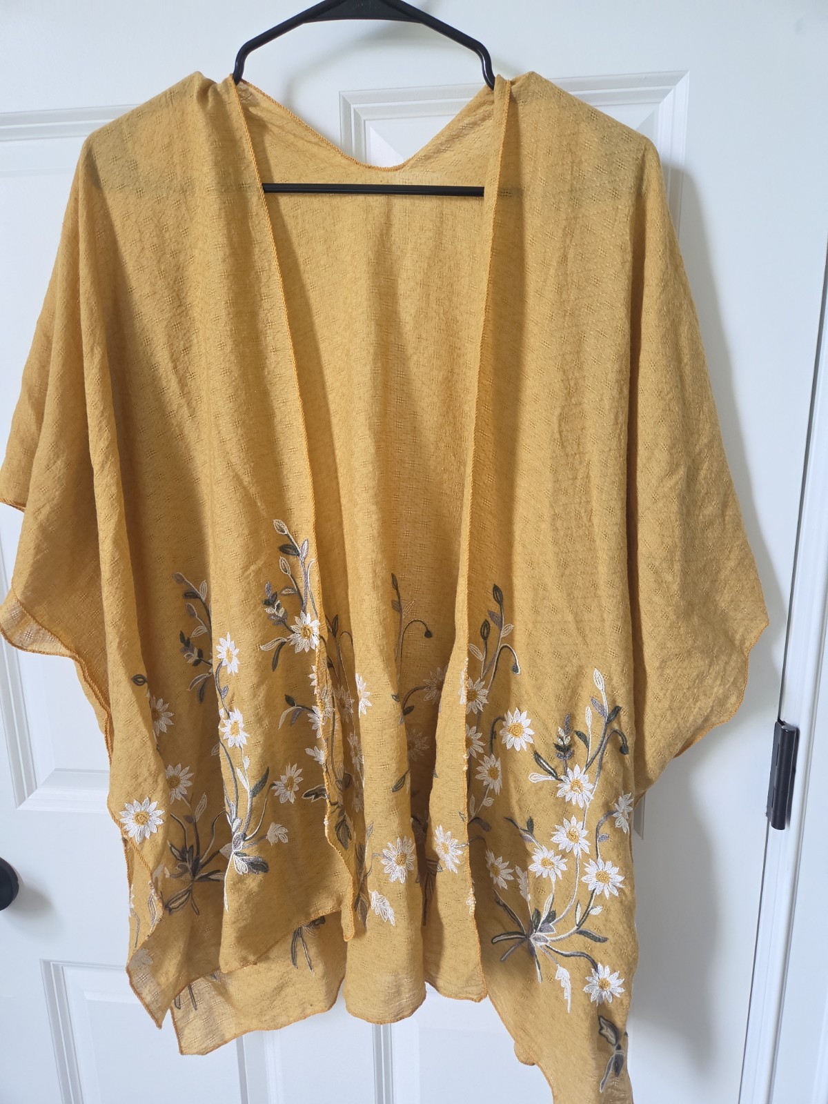Leto Collection Mustard Kimono Wrap Spring Daisies OSFM Dobby Cotton Boho