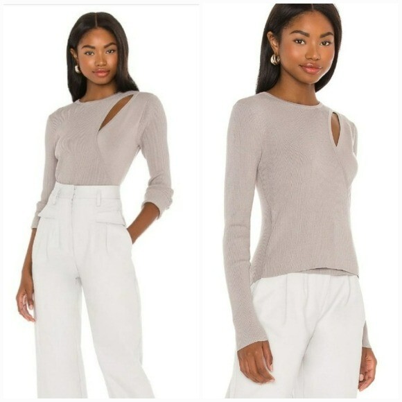 Revolve, 525 America Gray Layered Cut Out Ribbed Wrap Sweater Shirt Size Large