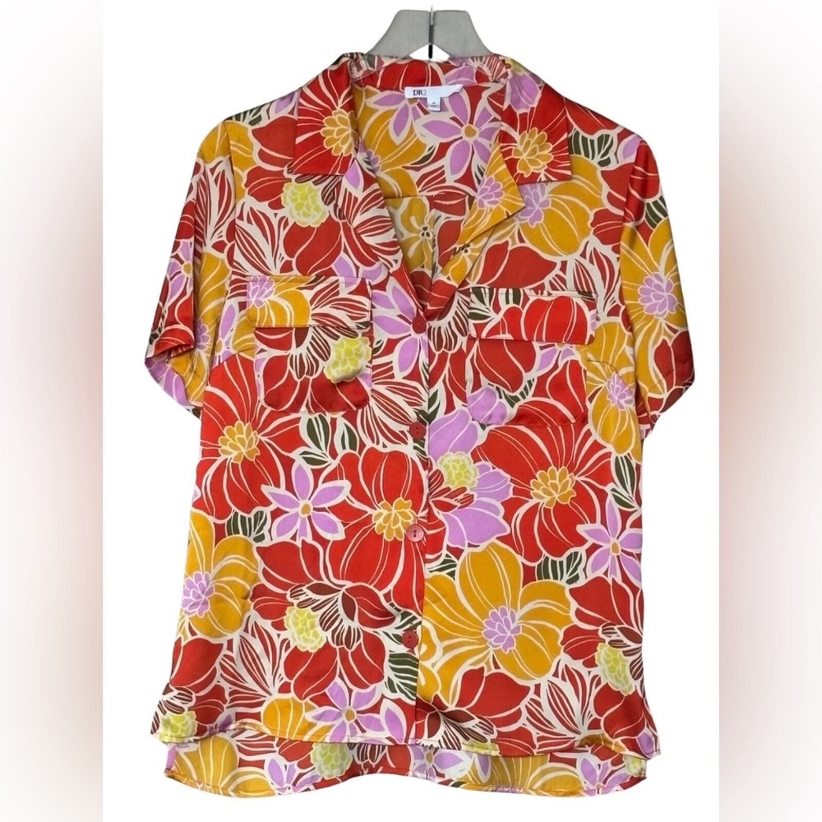 DR2 Satin Tropical Button Up NWOT Size XL