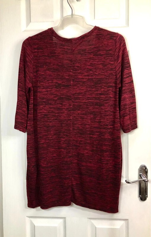Virtuelle Taking Shape Burgundy Patterned Red Half Sleeve Long Tshirt 14 uk