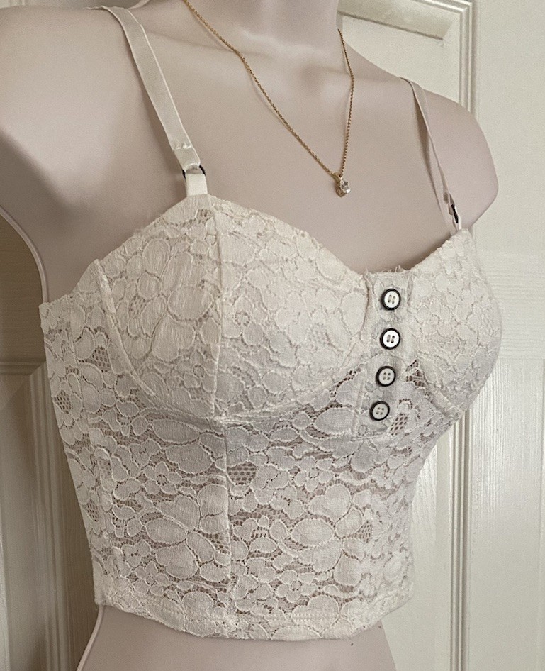 Forever 21 White Floral Lace Bralette Spaghetti Strap Cropped Cami Tank Top ~ S