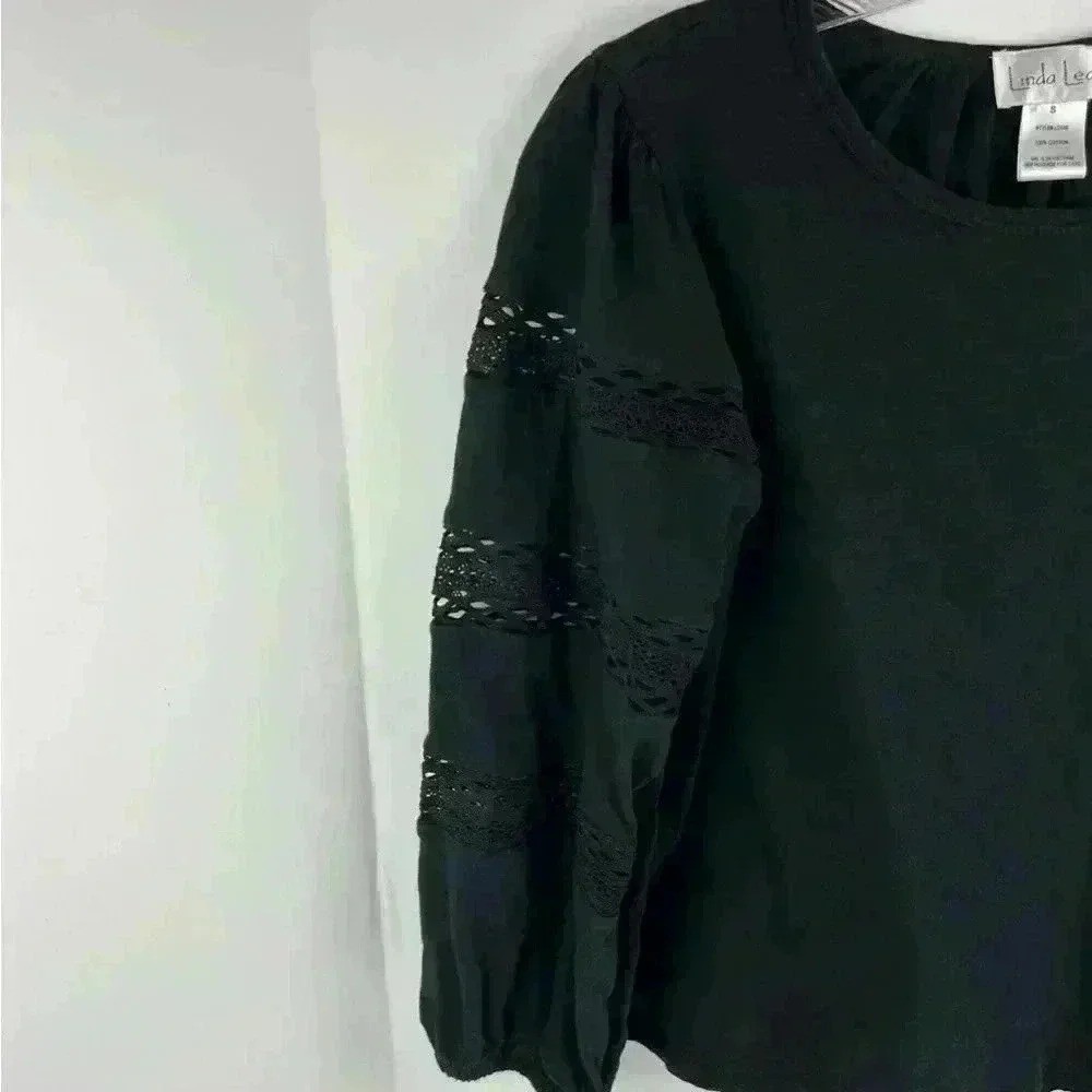 Linda Leal Women’s Black Peasant Blouse Long Sleeve Size S