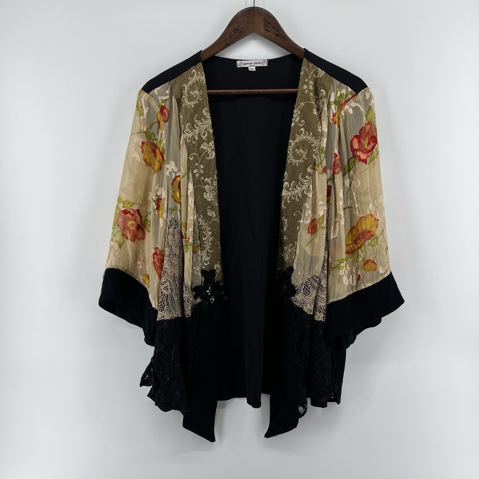 Spencer Alexis Kimono Topper Blouse Women 3X Open Floral Silk Blend FLAWS READ!