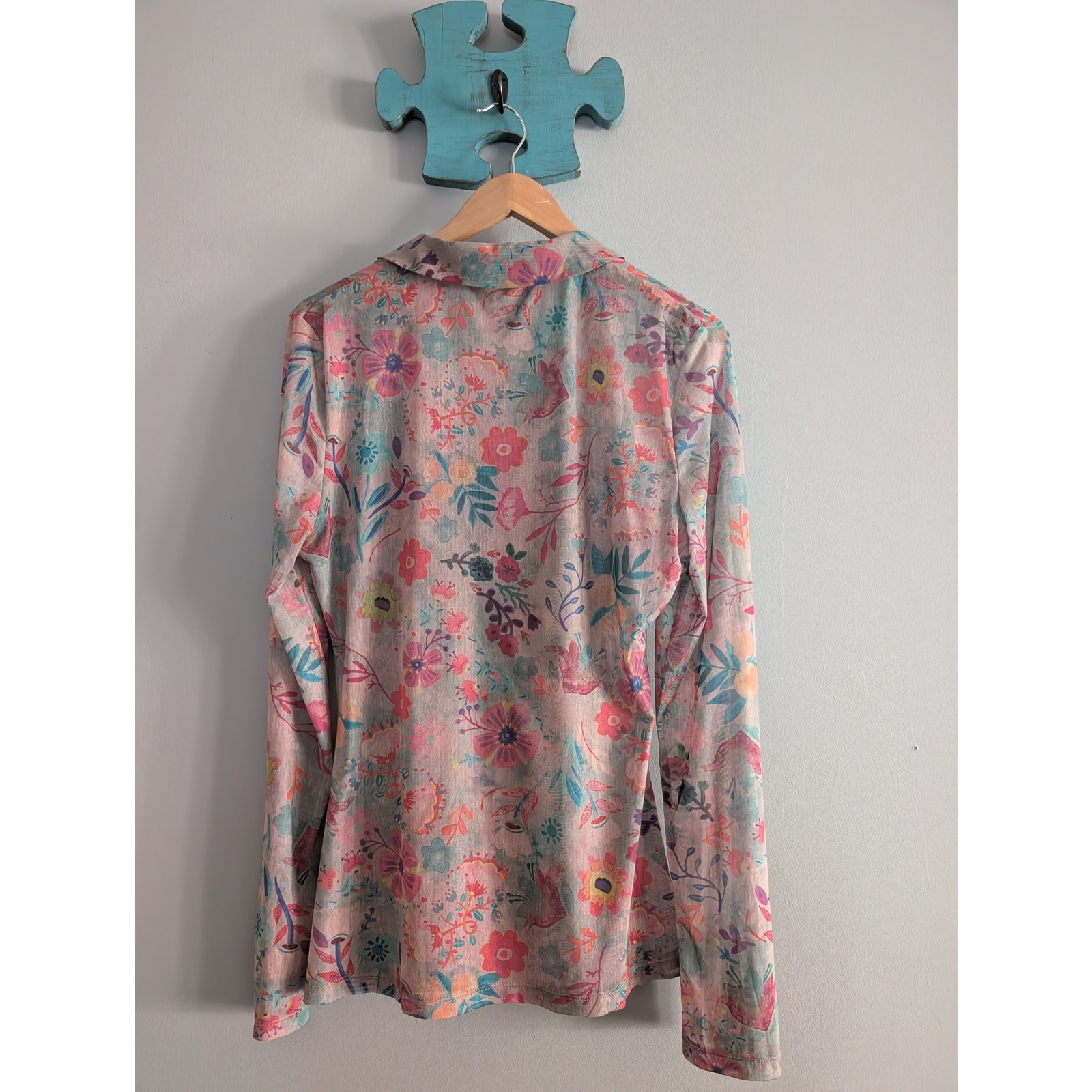 Natural Life Carina Floral Mesh Long Sleeve Top XL