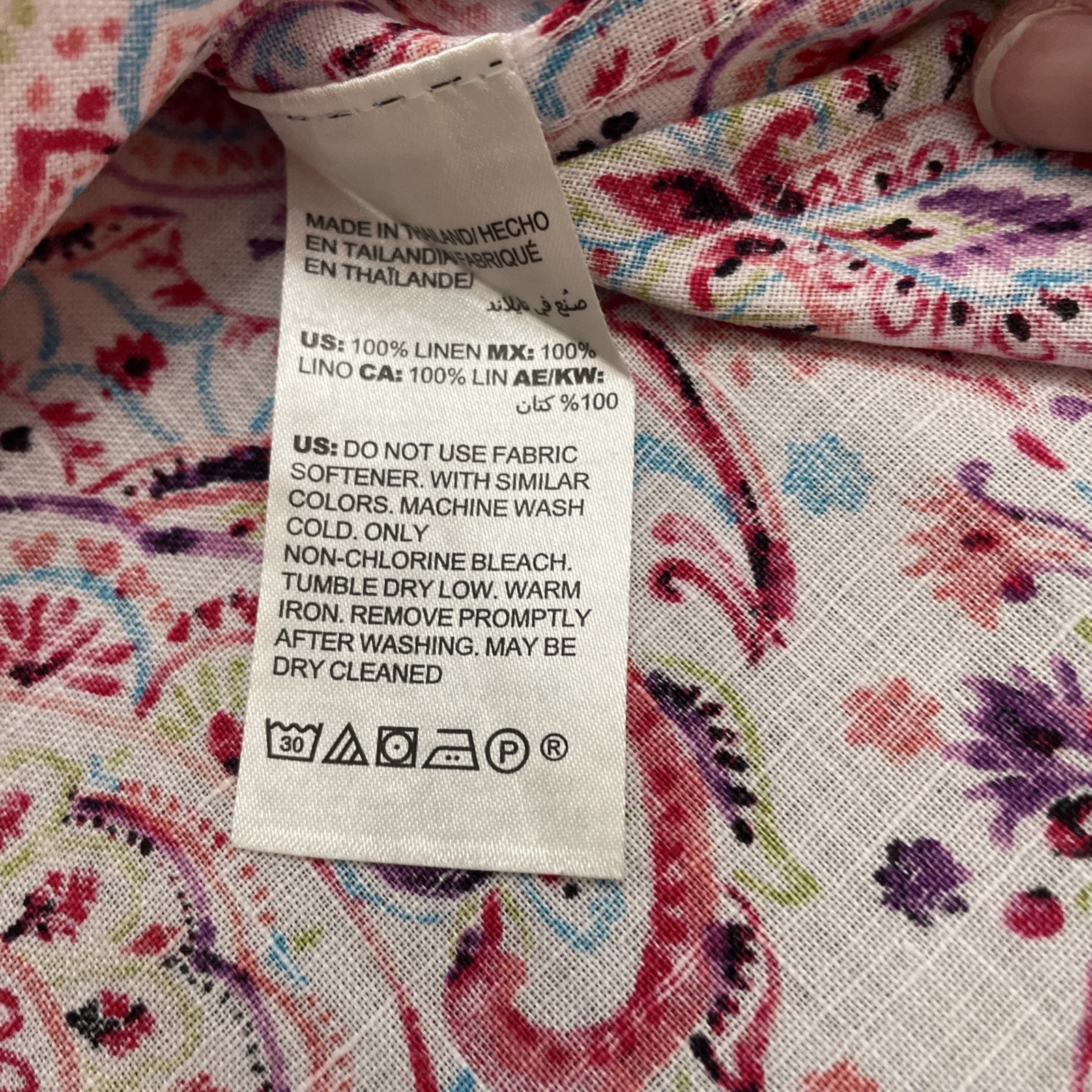 Chico’s 100% Linen Button Front Shirt-1P( US 8/10P)-no Iron-multicolored Pattern