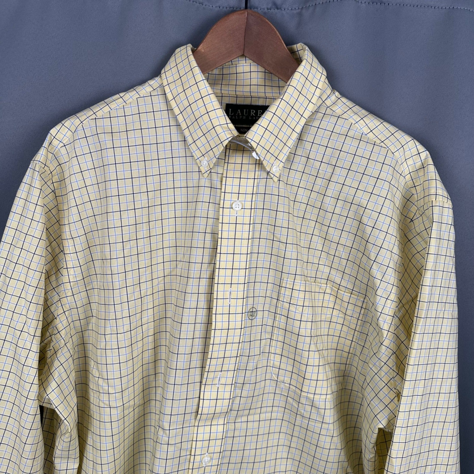 Lauren Ralph Lauren Yellow Tattersall Check Non Iron Shirt 17.5 34/35 NEW