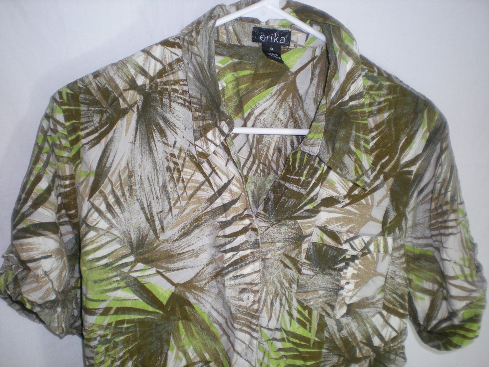 WOMENS OLIVE LIME GREEN ERIKA HAWAIIAN SHIRT TOP BLOUSE COTTON SIZE XL 46″
